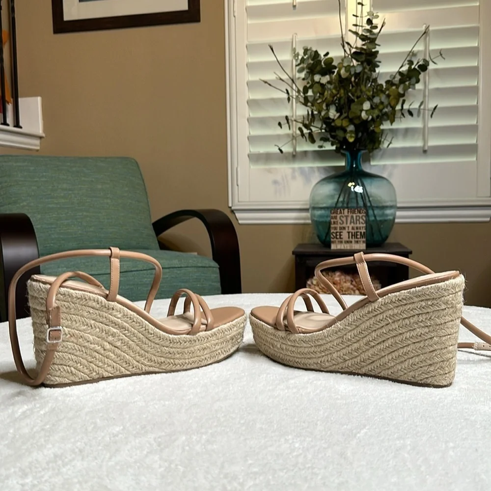 BP. Cohan Wedge‎ Espadrille Sandals Size 11 Strappy Ankle Strap Tan
